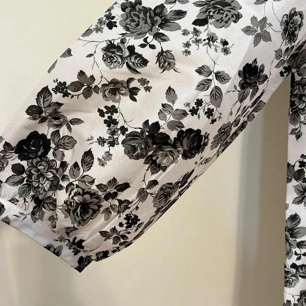 Tuckernuck Black Floral Ruffle-Neck Blouse on Cream
